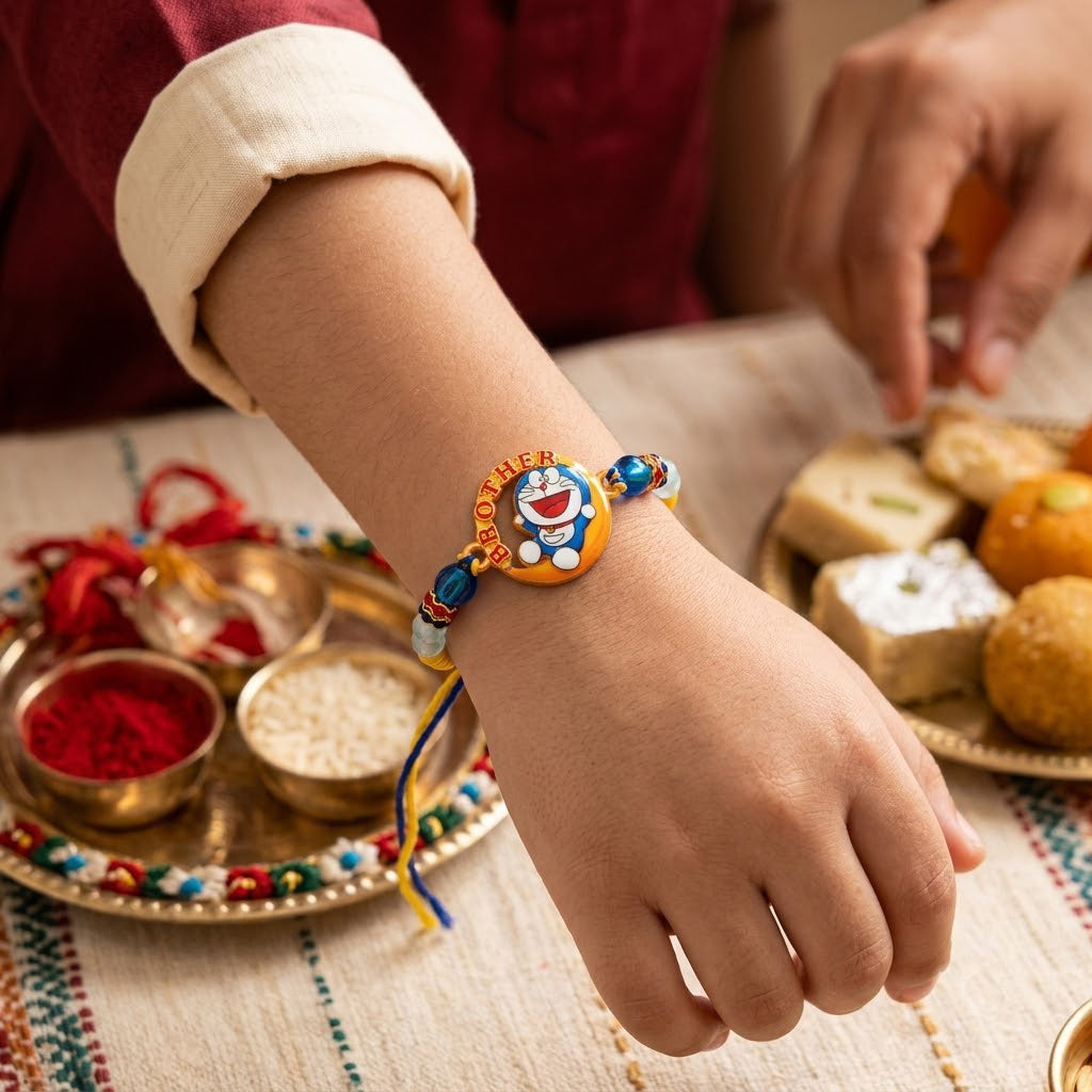 Playful Doraemon Moon BROTHER Sign Kids Rakhi