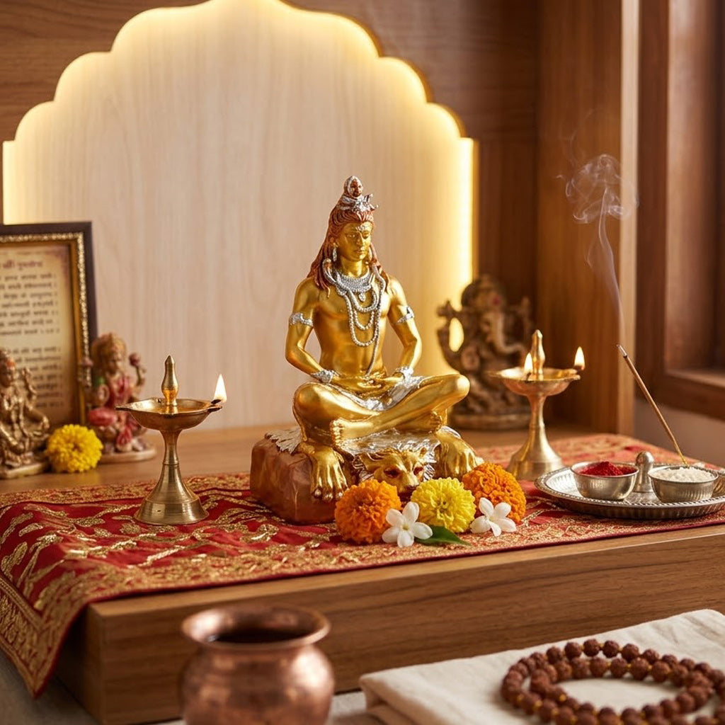 Premium Silver & Gold Shiv Ji Meditating Resin Statue