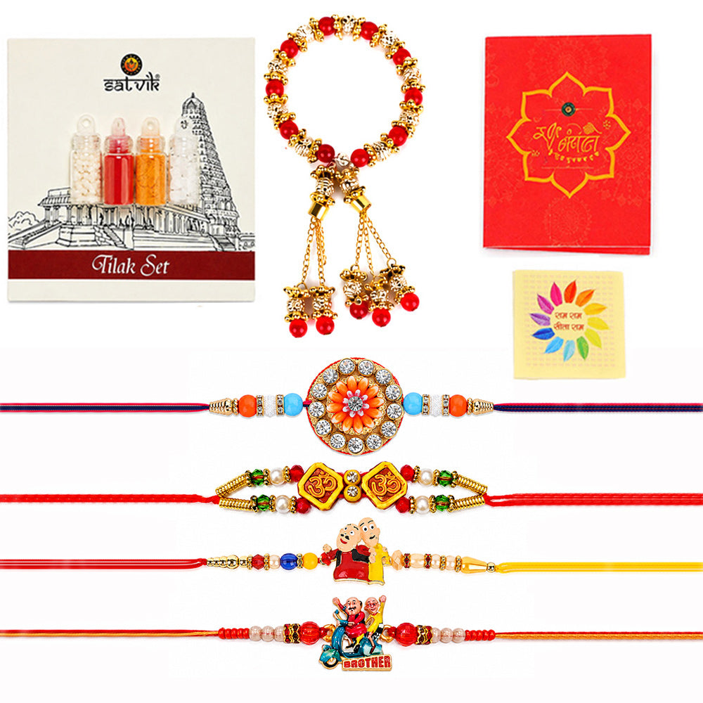 Designer Multicolor and Pearl Rakhi Pack (Set of 5)