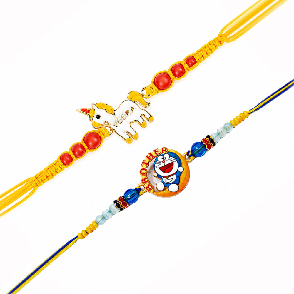 Handcrafted Unicorn Veera and Doraemon Kids Rakhi (Set of 2)