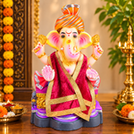Pink Velvet Ganpati Idol Patka with Classic Gold Border - 22 Inch
