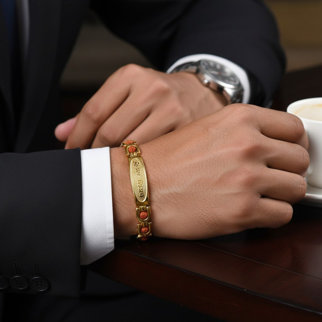 Om Namah Shivay Rudraksha Bracelet Gold Plated Premium IGP Coating