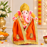 Orange Velvet Ganpati Idol Patka with Gold Border - 22 Inch