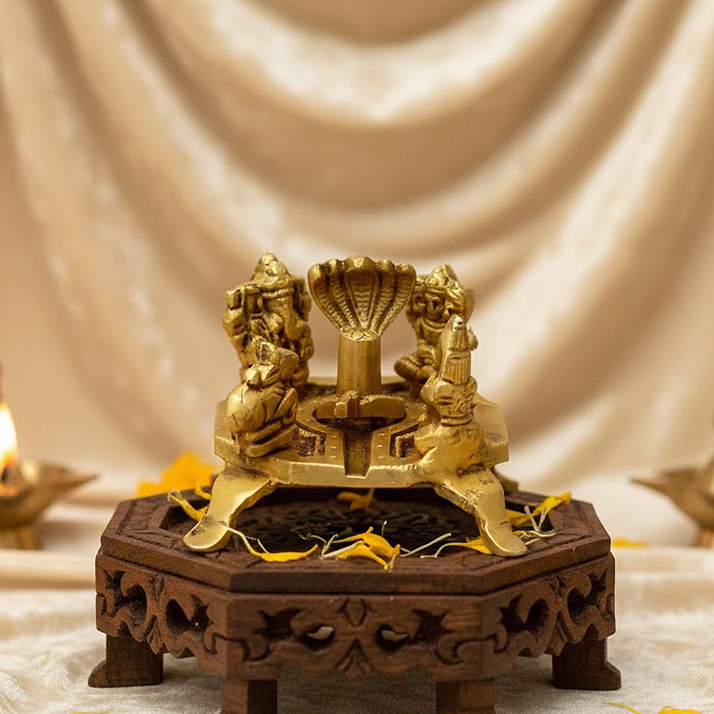 2 Inch Divine Brass Shiv Parivaar with Shivling. No.1 Brass Idol Store www.satvikstore.in 