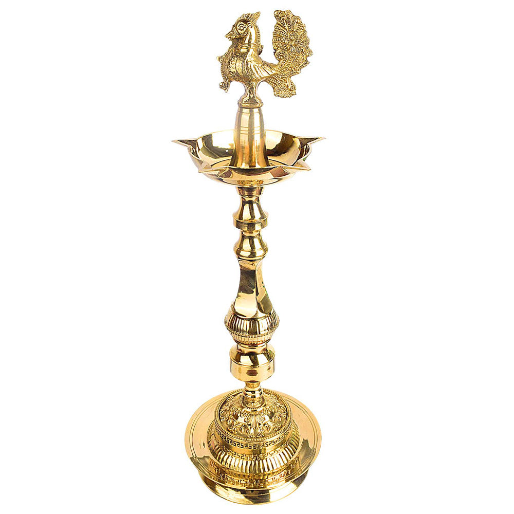 23 Inch 1 Step Brass Embossed Peacock Kerala Stand Diya