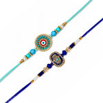 Turquoise Evil Eye and Hamsa Hand Designer Rakhi (Set of 2)