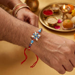 Red and Blue Beaded Square Evil Eye Medallion Rakhi