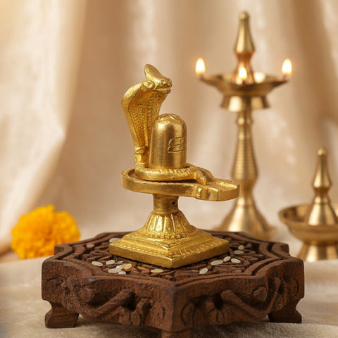 3.3 Inch Handcrafted Brass Shivlingam with Nag – Sacred Shiva Idol for Pooja, Meditation, and Home Temple Decor. No.1 Brass Idol Store www.satvikstore.in 