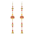 Auspicious Lotus and Swastik Wall Hanging with Bell