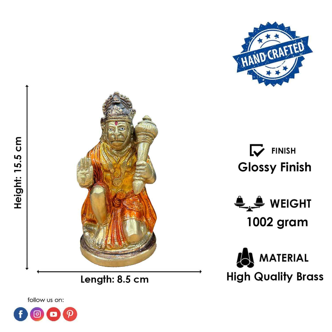 6.1 Inch Brass Hanuman Statue