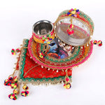 11 Pc Vibrant Red Radha Krishna Designer Karwa Chauth Thali Set