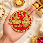 Round Gold & Red Laxmi Ganesha Shubh Deepawali Door Sticker