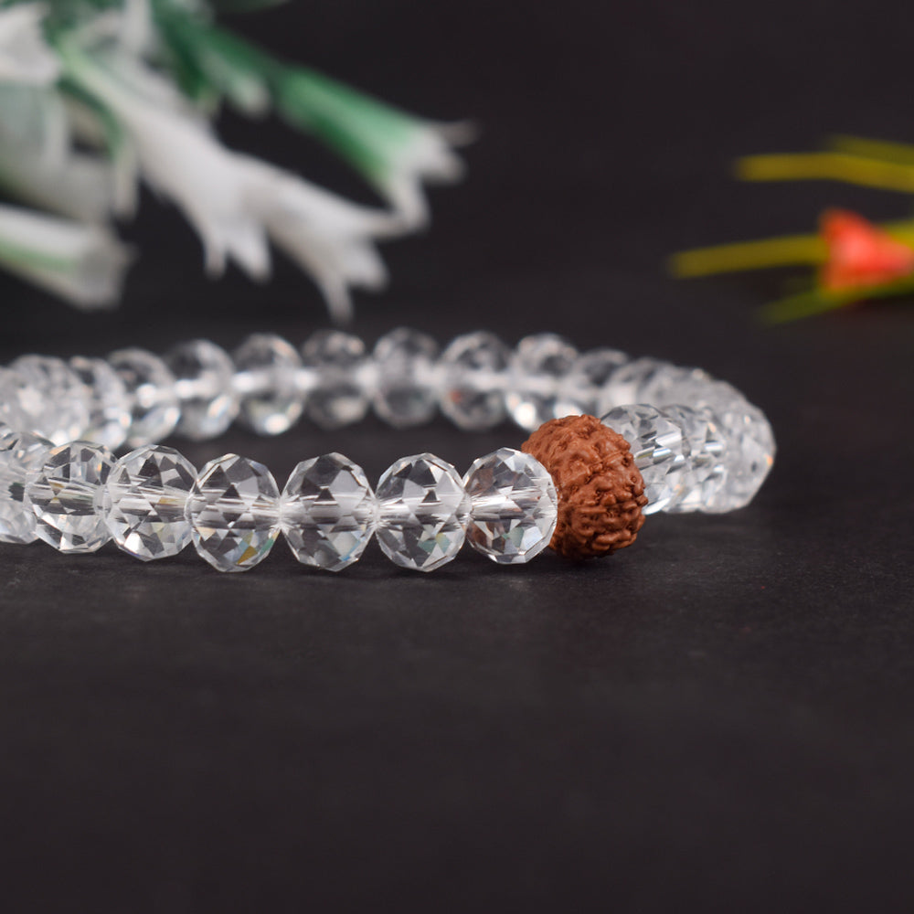 10 Mukhi Rudraksha Glass crystal beads Bracelet