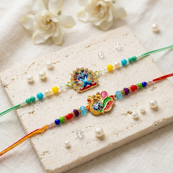 Handcrafted Multicolor Peacock Meenakari Rakhi (Set of 2)