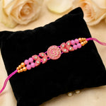 Traditional Devotional Pink Om Centerpiece Stone Encrusted Rakhi