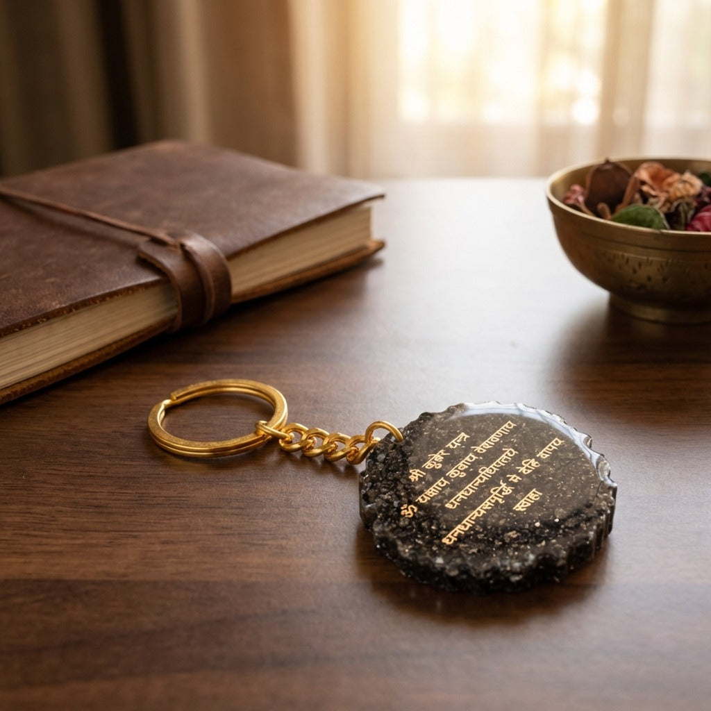 Pyrite Kuber Yantra Keyring Spiritual Wealth & Positive Energy