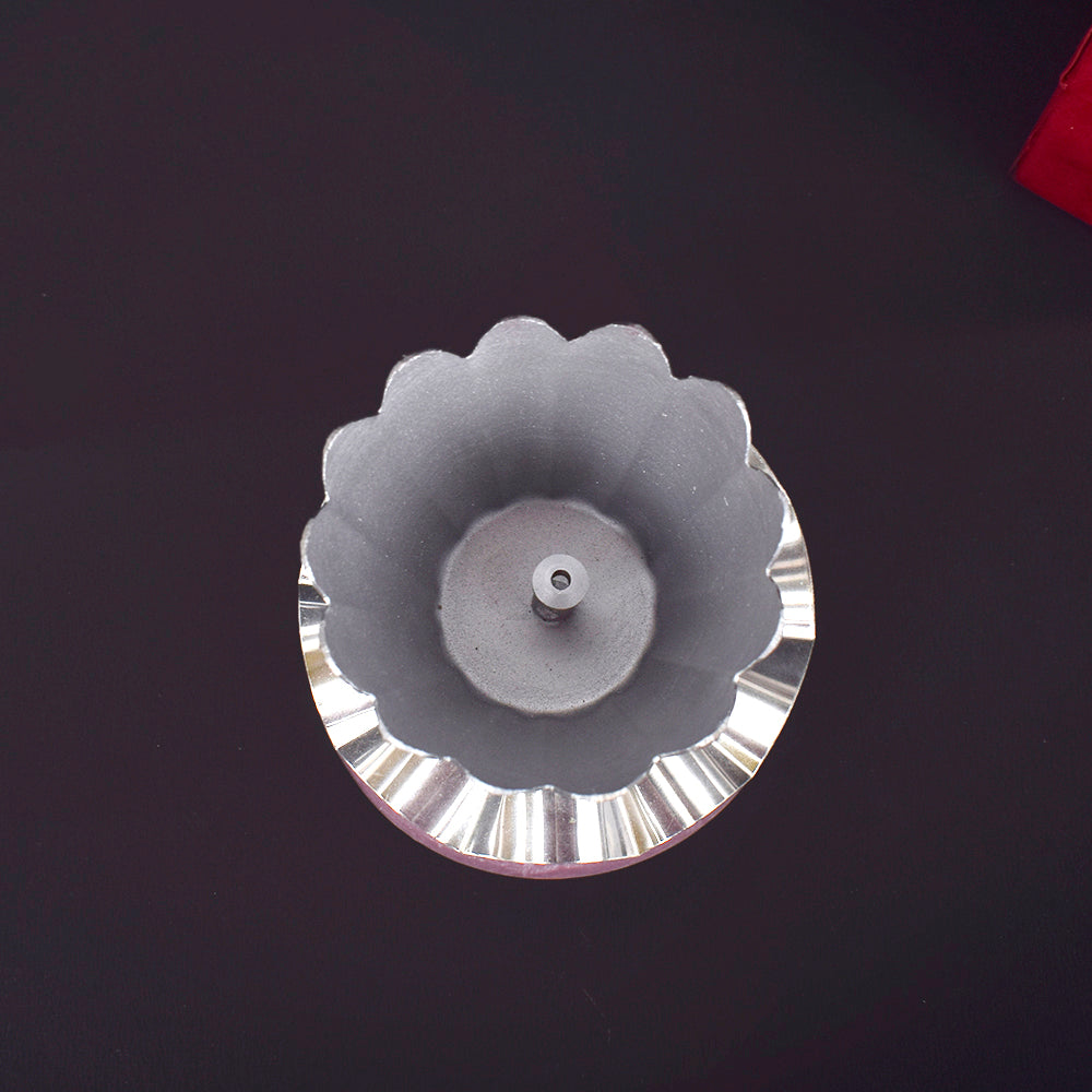Elegant Silver Plated Lotus Diya with Resin Base