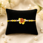Cute Heart Om and Swastik Yellow Flower Kids Rakhi