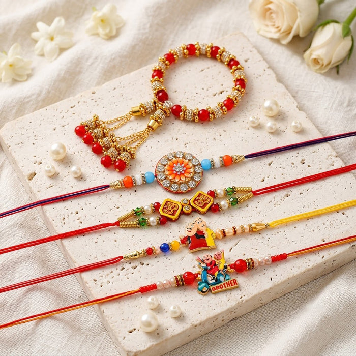 Designer Multicolor and Pearl Rakhi Pack (Set of 5)