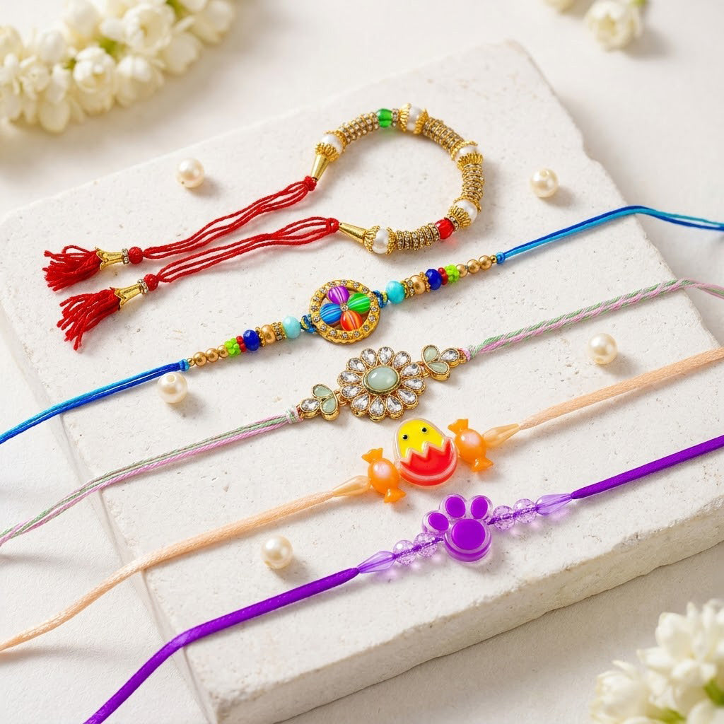 Auspicious Family Rakhi Combo (Set of 5)