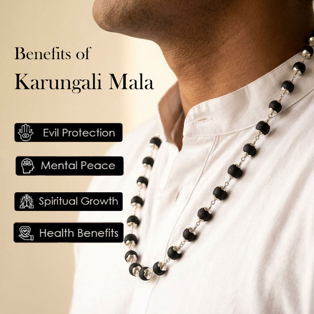 Hallmarked 925 Pure Silver Karungali Mala Govt. Certified