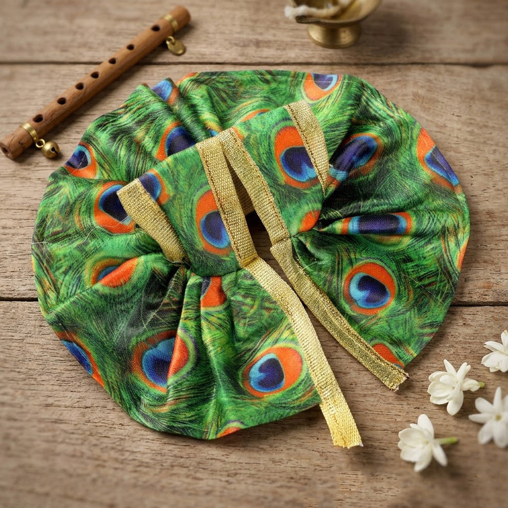 Size No.2 Silky Peacock Printed Laddu Gopal Dress