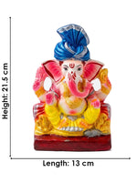 8 Inch Vibrant Hand Painted Ganesha Idol with Royal Blue Turban