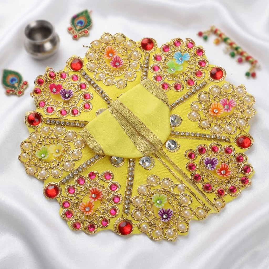 Size 2 3D Floral Accents & Pearl Work Laddu Gopal Dress