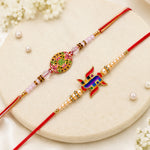 Stone Studded BRO Dial and Swastik Symbol Rakhi (Set of 2)