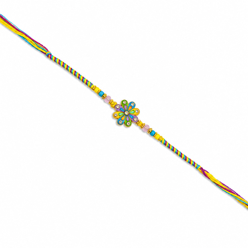 Multicolor Enamel Flower and Crystal Kids Rakhi