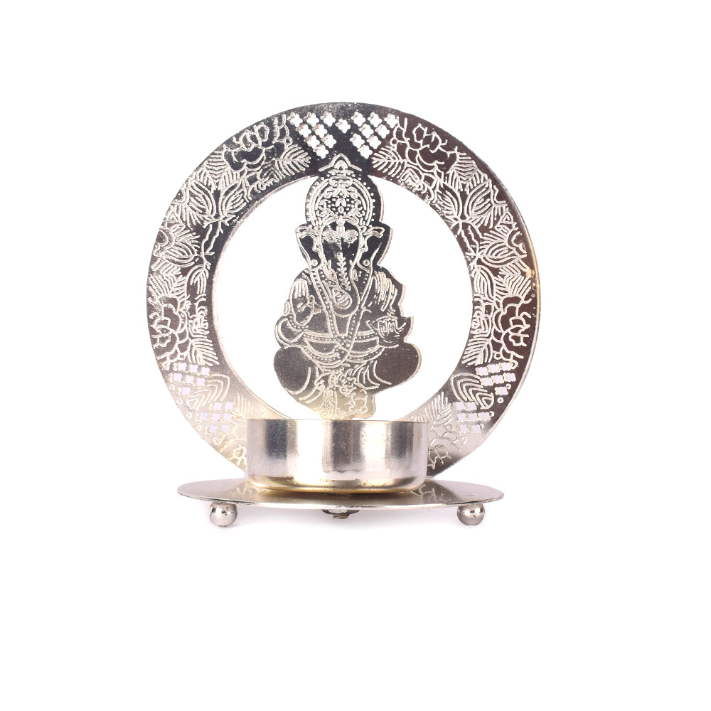 Sacred Silver Ganesh Tea Light Candle Holder