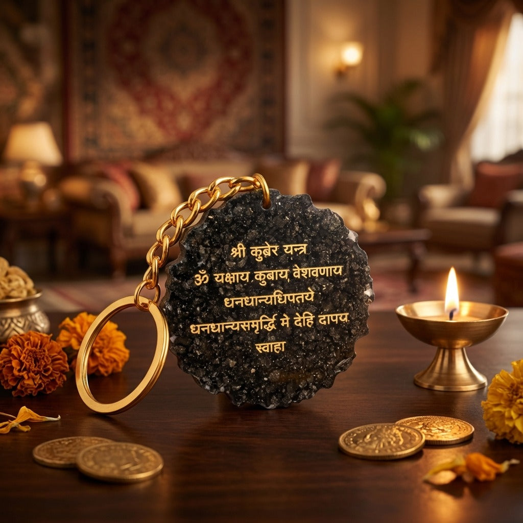 Pyrite Kuber Yantra Keyring Spiritual Wealth & Positive Energy