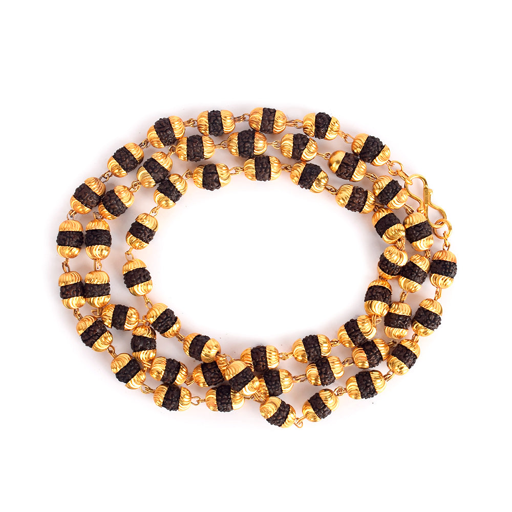 5 Mukhi Golden Capping Natural Rudraksha Mala 100% Original & Certified