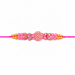 Traditional Devotional Pink Om Centerpiece Stone Encrusted Rakhi