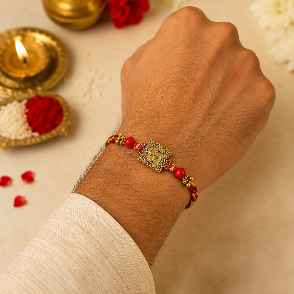 Handcrafted Om Swastik Rainbow Rakhi Combo (Set of 5)