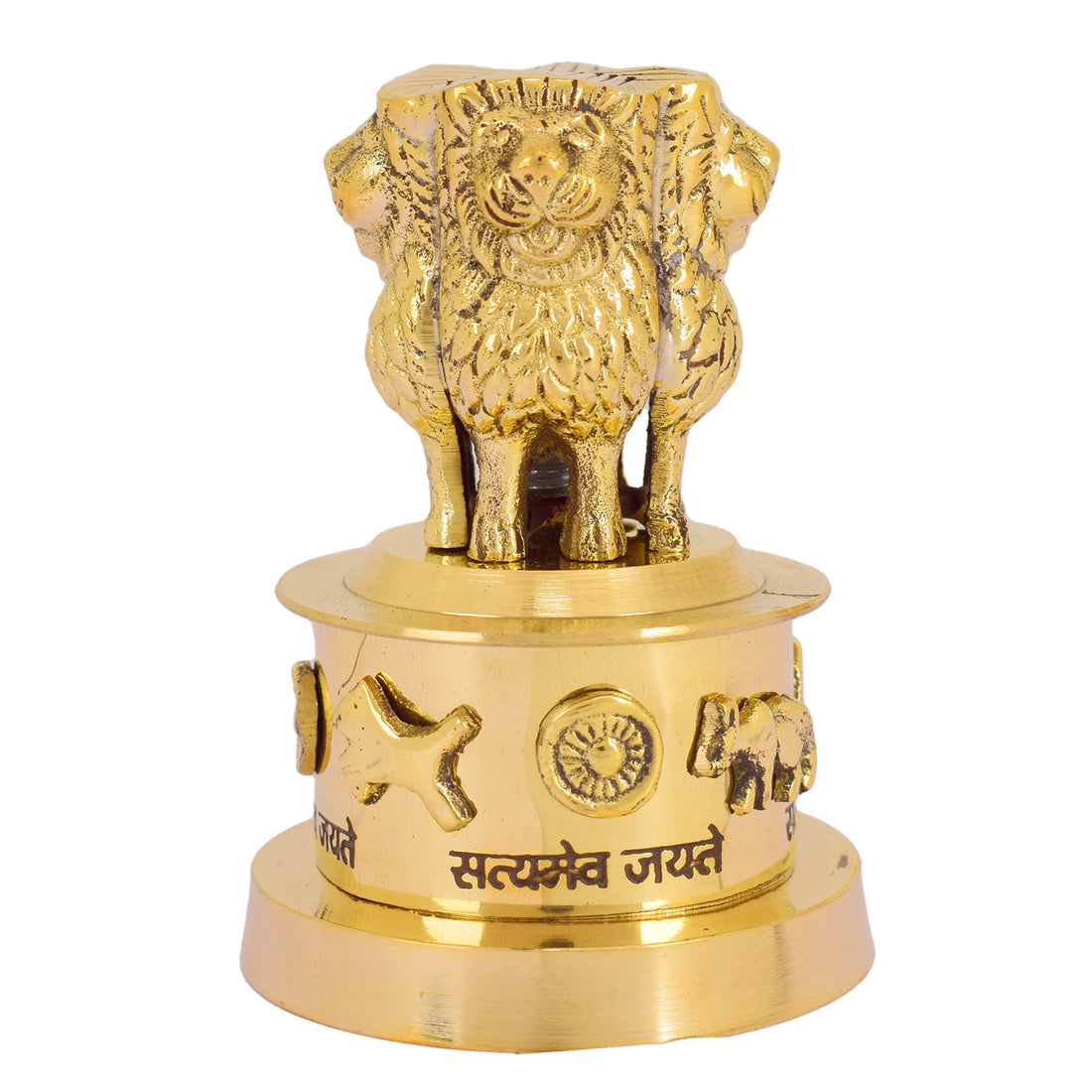 4 Inch Brass Ashoka Pillar Showpiece - National symbol showpiece Showpiece with Intricate Detailing – Ideal for Home & Office Décor, Cultural Gifting, and Traditional Displays | India’s Largest Brass Idols Brand – www.satvikstore.in.