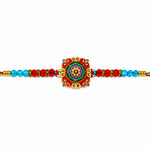 Traditional Royal Floral Meenakari Dial Stone Studded Rakhi
