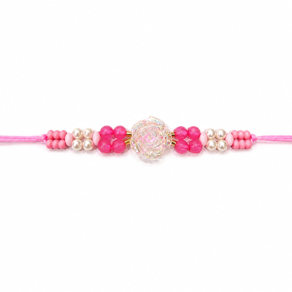Aesthetic Clear Glass Rose Charm Beaded Designer Rakhi