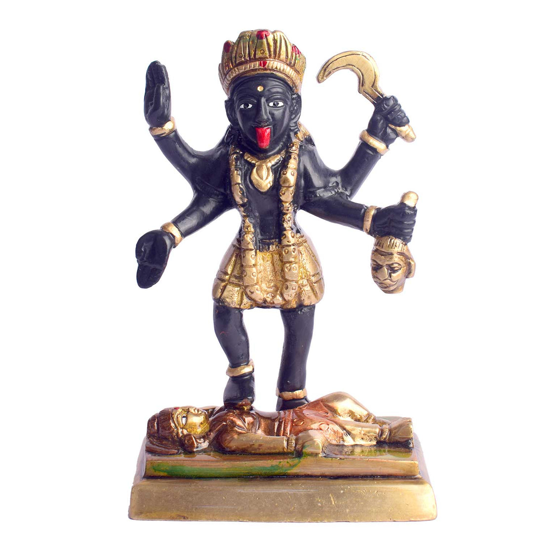 5.9 Inch Brass Kali Mata Sculpture Brass Statue featuring intricate detailing, perfect for spiritual home decor, temple worship, and devotional gifting. India’s Largest Brass Idols Brand - www.satvikstore.in
