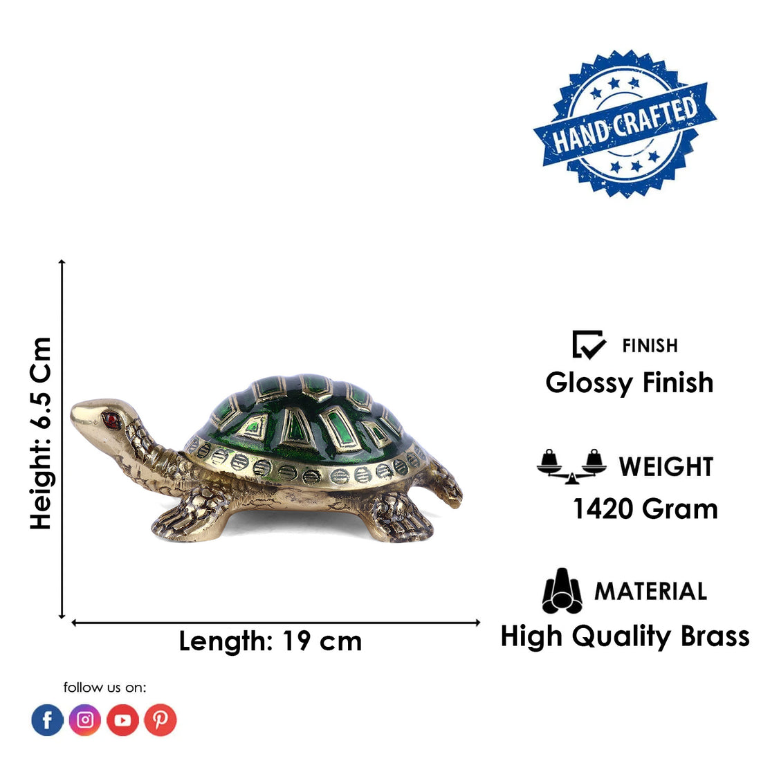 Brass Colored Turtle Large (Green)