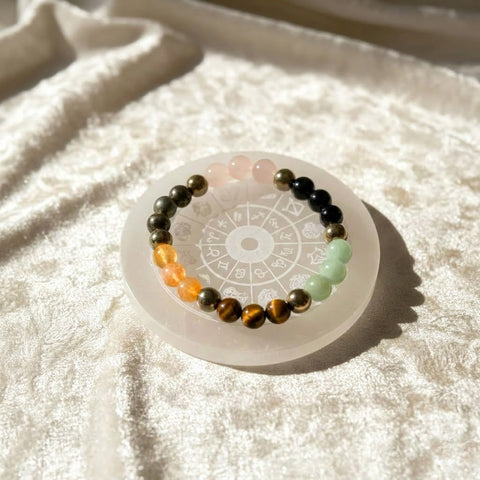 Dhan Yog Bracelet & Selenite Zodiac Sign Plate Combo | Wealth, Prosperity & Positive Energy