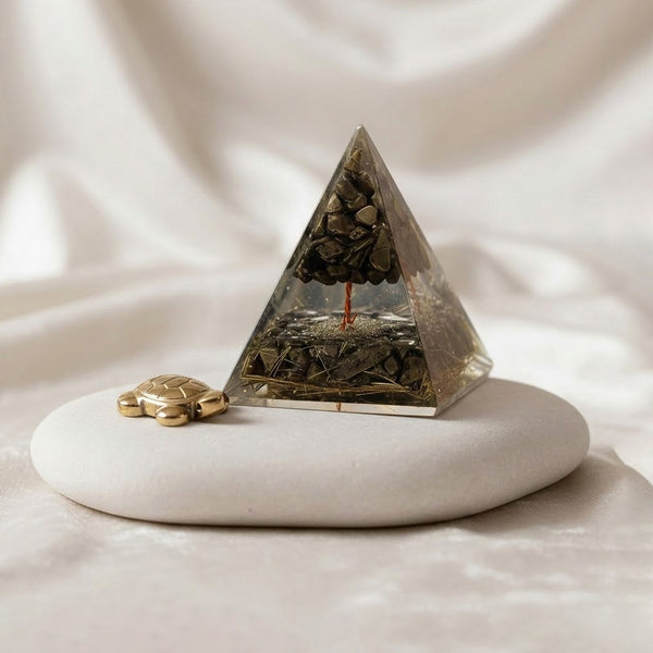Pyrite Tree Pyramid & Golden Pyrite Tortoise Combo for Wealth & Prosperity