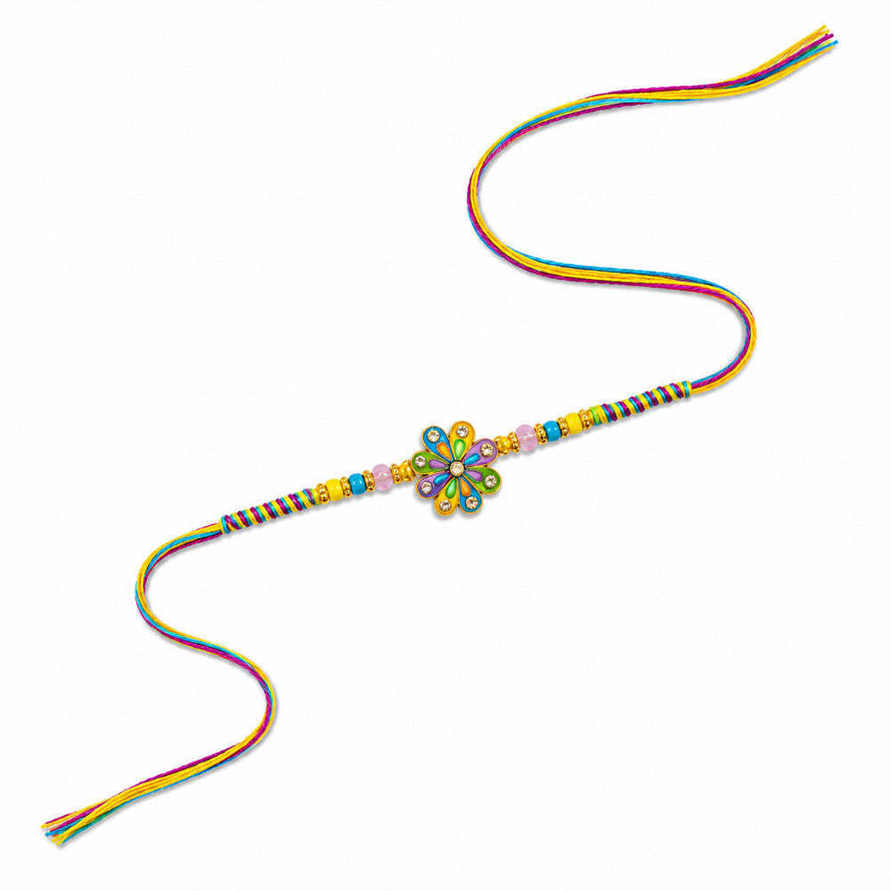 Multicolor Enamel Flower and Crystal Kids Rakhi