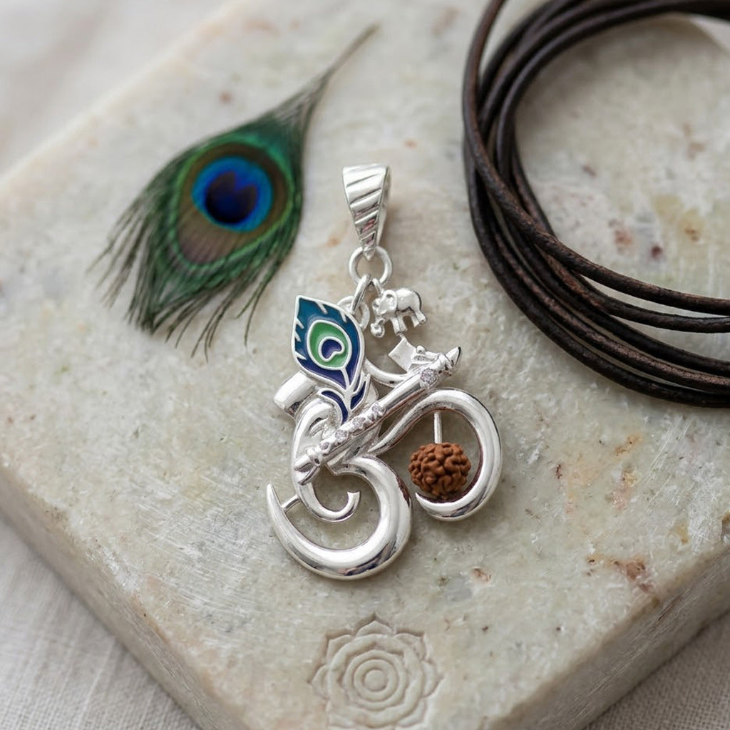 925 Silver Hallmarked Om Krishna Rudraksha Pendant