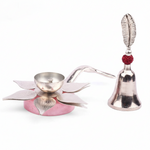 Silver Lotus Diya with Bell – Silver Plated Pooja Lamp Decorative Spiritual Use
