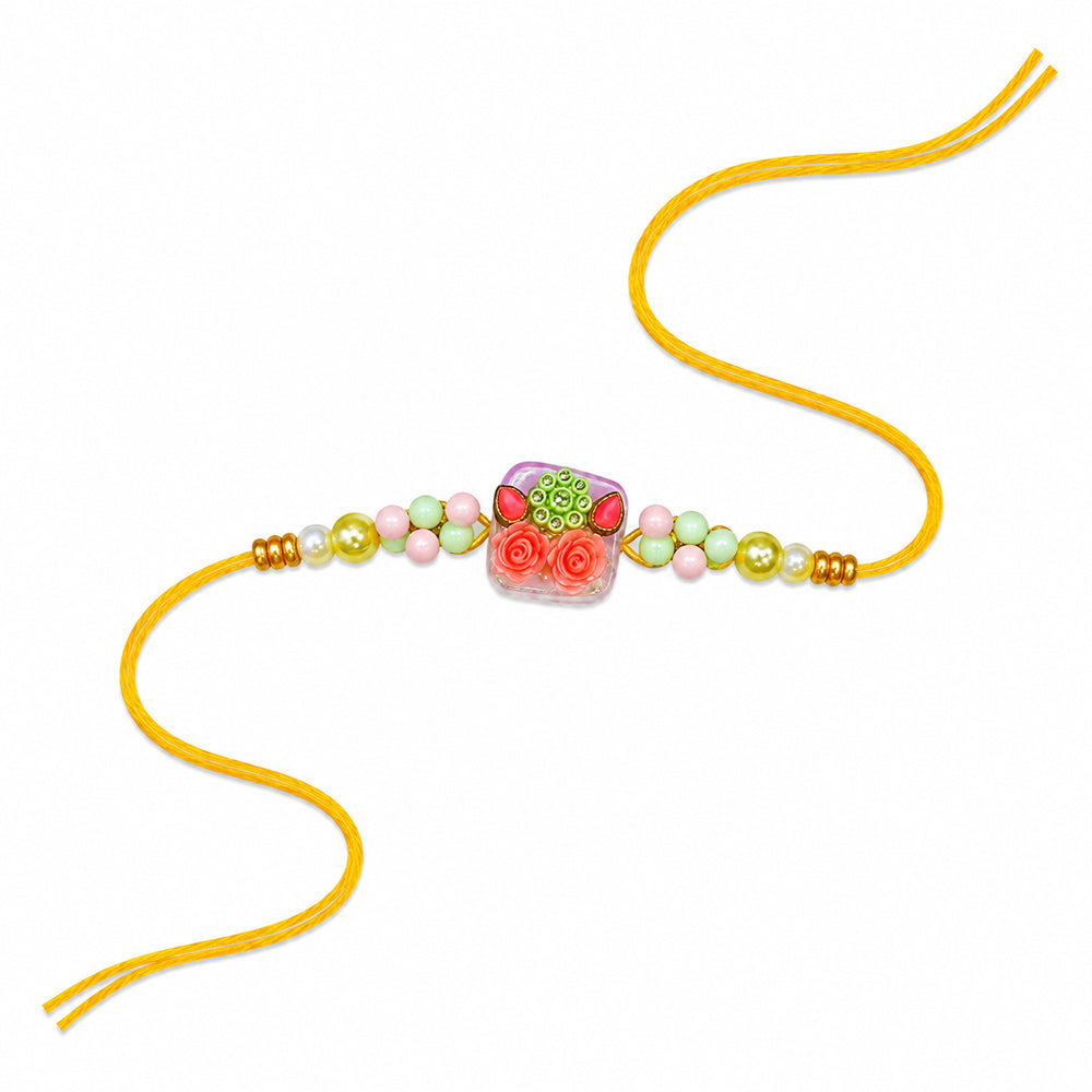 Aesthetic Square Resin Floral Garden Charm Designer Rakhi