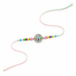 Traditional Peacock Enamel Dial Rainbow Beaded Rakhi
