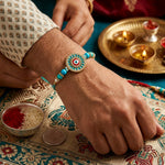 Turquoise Evil Eye and Hamsa Hand Designer Rakhi (Set of 2)