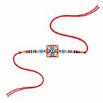 Red and Blue Beaded Square Evil Eye Medallion Rakhi