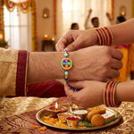 Multi Color Pinwheel and Red Floral Medallion Rakhi (Set of 2)